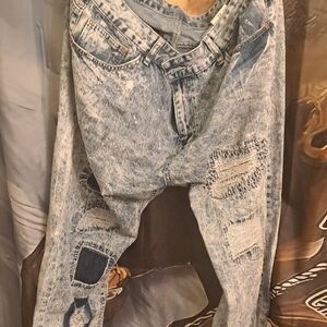 Men's Distressed Blue Jeans
